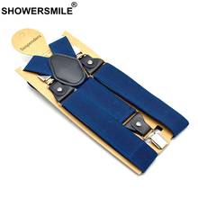 Showersmile azul-calças de suspensório, masculina, com elástico, cinto ajustável, faixa larga, 120cm, masculino 2024 - compre barato