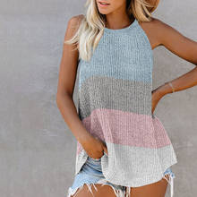 2021 Summer New Fashion Women Colorblock / Plain Solid Knitted U-Neck Sleeveless Tank Tops Casual Rib-knit Cami Vest T-Shirts 2024 - buy cheap