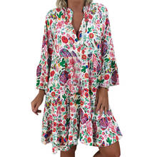 Beach Style Sukienka Bohemian Women's Ladies Loose Print Three Quarter Sleeve Mini Dress Summer Dress Harajuku Above Knee Robe 2024 - buy cheap