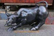 Free Shipping  Large Size Bronze Black Wall Street Bull OX Statue 11"L 2024 - buy cheap