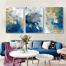 Azul ouro branco abstrato poster oceano paisagem parede imagem da arte impressão em tela moderna pintura para casa sala de estar decoração 2024 - compre barato