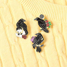Creative Cartoon Animal Black Bird Brooch Rose Flower Crow Pin Paint Enamel Badge Clothes Accessories Special Gifts For Friends 2024 - buy cheap