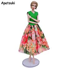 Ropa de muñeca Barbie para niños, traje de fiesta con Top verde y falda Midi Floral colorida, accesorios de juguete, 1/6, moda 1/6 2024 - compra barato