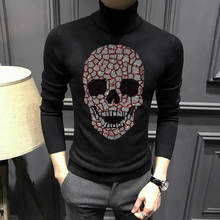New Tight-Fitting Style Turtleneck Men's Sweater Cashmere Sweatshirt Hot Drilling Skull Pullover Brand 2024 - buy cheap