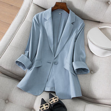 Solid Women Blazers Turn-Down Collar Slim Pocket 2021 Summer New Half Sleeved Slim Office Lady Elegant Outwear Coats Tops 2024 - buy cheap