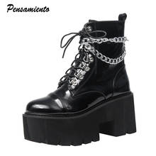 Botas de plataforma con cordones para mujer, botines góticos de talla grande 35-42, con cadenas, a la moda, para Otoño e Invierno 2024 - compra barato