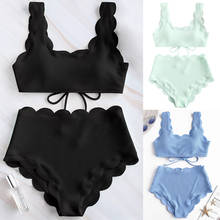 #Z45 Women Two Piece Swimsuit Bikini Push Up Tankini Plus Size Beachwear Swimwear Women Solid Color Wave Edge Bikini Set 2024 - buy cheap
