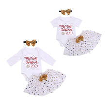 Infant Newborn Baby Girls Christmas Clothes Set Long Sleeve Letter Bodysuits Tops Dots Mesh Skirts Headband 3Pcs Spring Autumn 2024 - buy cheap