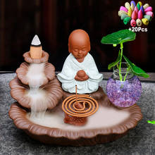 +20Pcs Incense Cones HandMade Chinese Ceramic Zen Monk Backflow Incense Burner Holder With Hydroponic Vase Aromatherapy Censer 2024 - buy cheap