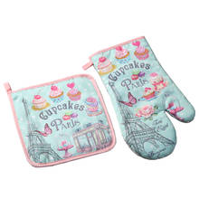 Cupcakes Paris Potholders Oven Mitts Microwave Baking Gloves Insulation Gloves and Mat Polyester Kitchen Gloves for Cooking 2024 - buy cheap