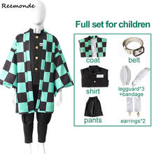 Disfraz de Cosplay de Kimetsu no Yaiba para niños, Kimono de Kamado, Tanjirou, camisa, pantalones, abrigo, conjunto completo de peluca 2024 - compra barato