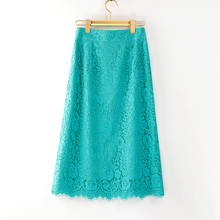Green Lace Skirt Women 2022 Summer High Waist A Line Skirt Korean Sexy Office Lady Pencil Skirt Jupe Femme 2024 - buy cheap