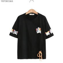 2020 Summer New Cotton Women Cartoon Cat Print Harajuku T Shirts Casual Lace Up Short Sleeve O-Neck T Shirt Femme Basic Tops Tee 2024 - buy cheap