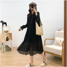 Chiffon vestidos female spring autumn trumpet sleeves loose Mid-length pleated was thin solid color large size dress D256 2024 - buy cheap
