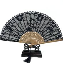 Chinese Style Decorative Bamboo Fans Lace Fabric Silk Folding Hand Held Dance Fans Flower Party Wedding Prom 2024 - buy cheap