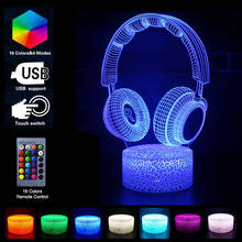 Luz LED nocturna con diseño de auriculares 3D para niños, lámpara de mesa con Control remoto en 16 colores, decoración para jugadores, juguetes para niños, regalos de navidad 2024 - compra barato