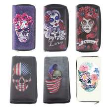 KANDRA Hot Sale Skull Wallet Gothic Women Long PU Leather Phone Bag Wallet Case Clutch Purse Lady Handbag Card Holder Wholesale 2024 - buy cheap