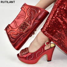 Conjunto de zapatos y bolsos africanos, Color rojo, 2020, zapatos italianos a juego y bolsos decorados con diamantes de imitación, zapatos de fiesta de boda 2024 - compra barato