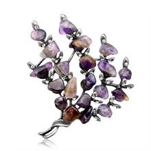 Broche de cuentas de piedra Natural púrpura para mujer, rama de árbol de aleación, Color Vintage, ramillete para mujer, bufanda, hebilla, accesorios de joyería 2024 - compra barato