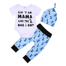 Conjunto de 3 piezas para niño recién nacido, mono triangular de manga corta con estampado de dinosaurio, pantalones largos y sombrero 2024 - compra barato