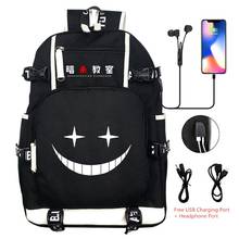 Anime assassinato sala de aula mochila ombro viagem mochila bookbag porta usb preto para adolescentes dos homens crianças estudantes 2024 - compre barato