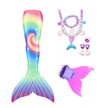 Fantasia de sereia para meninas, traje de banho em duas peças, cauda de sereia para natação com monofin, vestido de praia para meninas 2024 - compre barato