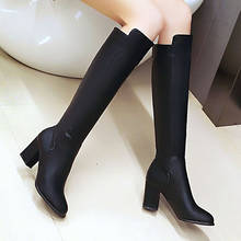 Pointed Thick Heel Stretch Beautiful Leg Boots Warm Winter High-Heeled Women's Boots Sleeve Solid Color Simple Knee-Length Boots 2024 - buy cheap