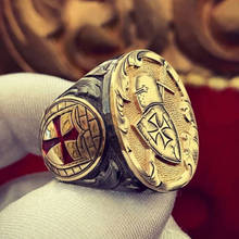 Anel samurai de metal banhado a ouro, anel masculino de escudo para armadura, padrão cruz, acessório de festa, joias de metal 2024 - compre barato