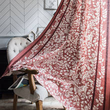 Cortinas de flores rojas para sala de estar, persiana francesa para ventana de dormitorio, cortinas de algodón y lino con acabado 2024 - compra barato