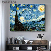 Pintura a óleo abstrata van gogh, tela de paisagem da noite estrelada, imagens decorativas para decoração da sala de estar 2024 - compre barato