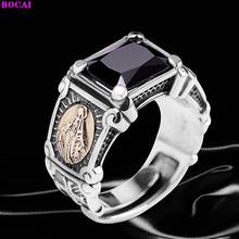 Bocai s925 prata esterlina anéis para homens 2021 nova moda preto ágata virgem maria puro argentum popular amuleto jóias 2024 - compre barato