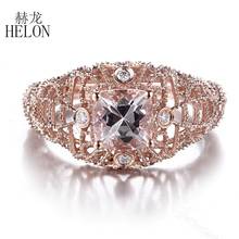 HELON Solid 14K Rose Gold Cushion 6mm Natural Morganite & Diamonds Engagement Wedding Ring Women Vintage Antique Fine Jewelry 2024 - buy cheap