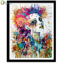 Abstract Portrait Full Square Drill Diamond Painting Beautiful Girl Watercolor Art Flower Embroidery Cross Stitch 5D Home Decor 2024 - buy cheap