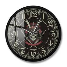 Бесшумные настенные часы, декоративные настенные часы с изображением японского черепа, воина, самурая, скелета, кости, злых истребителей, смерти 2024 - купить недорого