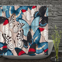 Cortina de ducha impermeable para el hogar, visillo de baño con diseño de mariposas y flores, tela de poliéster con 12 ganchos, 180x200cm 2024 - compra barato