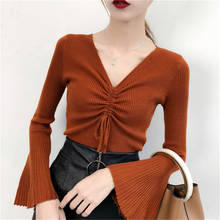 New Autumn Slim Women Long Sleeve Sweater Female V-neck knitted Sweater Ms Basic Short Tops Pullovers Winter Bottomings WZ921 2024 - buy cheap