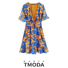 TMODA308 Za-minivestido Floral para mujer, vestido de fiesta con cuello de pico, elegante, para vacaciones y playa 2024 - compra barato