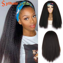 Yaki Beauty Headband Wig Synthetic Kinky Straight Long Black Heat Resistant Synthetic Hair Wigs with Black Headband for Women 2024 - buy cheap