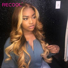 Recool Honey Blonde Highlight Wigs 13x4 Ombre Brown Body Wave Lace Front Human Hair Wigs 180% Density Brazilian Remy Hair Wig 2024 - buy cheap