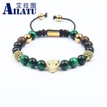 Panther Bracelet Leopard with Green Tiger Eye Stone Rope Chain Fashion Jewelry Ailatu New Hand-Made Present, Gift, Accessories 2024 - buy cheap
