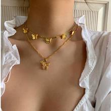 2020 New Trendy Elegant Butterfly Pendant Necklace for Women Gold Color Double Layer Clavicle Chain Collares Jewelry on the Neck 2024 - buy cheap