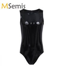 Mens Lingerie Shiny Latex Bodysuit Swimsuit Wetlook Patent Leather Clubwear Sleeveless Leotard Back with Zipper Catsuit Bodysuit 2024 - buy cheap