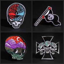 Black flag embroidery patches Cartoon landscape Skull devil Punk pants coats decorate badge hole repair ironing on clothes patch 2024 - buy cheap