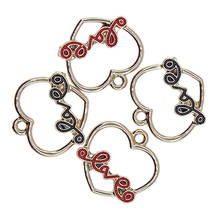 10 gêmeos 18mm esmaltado vazado em forma de coração letras chique para colar brincos diy colar bijuteria para meninas joias artesanais achados 2024 - compre barato