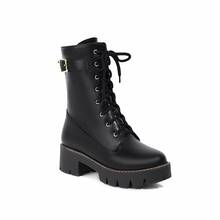 Big Size  boots women shoes martin boots for women ladies boots shoes woman winter Plain round head front lacing 2024 - buy cheap