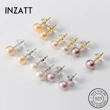 INZATT Real 925 Sterling Silver Pearl Stud Earring For Fashion Women Cute Perforation Fine Jewelry Minimalist Accessories Gift 2024 - buy cheap