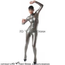 Metallic Silver Sexy Latex Catsuit With Feet Socks Front Short Zipper Rubber Body Suit Bodysuit Zentai Overall LTY-0228 2024 - buy cheap