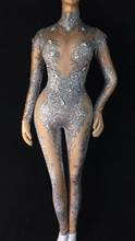Rhinestones Sparkly Jumpsuit Fashion Sexy Nude Big Stretch Dance Costume One-piece Bodysuit Birthday Outfit Party Leggings 2024 - buy cheap