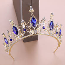 Hot Sale Royal Queen Baroque Style Blue Crystal Tiaras Crown Princess Diadem Bridal Bride Wedding Party Hair Jewelry Ornaments 2024 - buy cheap
