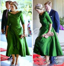 Verde do vintage mãe dos vestidos de noiva mais tamanho metade chá comprimento fora do ombro mãe vestido de noiva de madrin 2024 - compre barato
